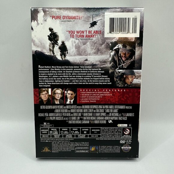 Lions For Lambs Widescreen DVD Robert Redford Meryl Streep Tom Cruise R Drama - Picture 3 of 6